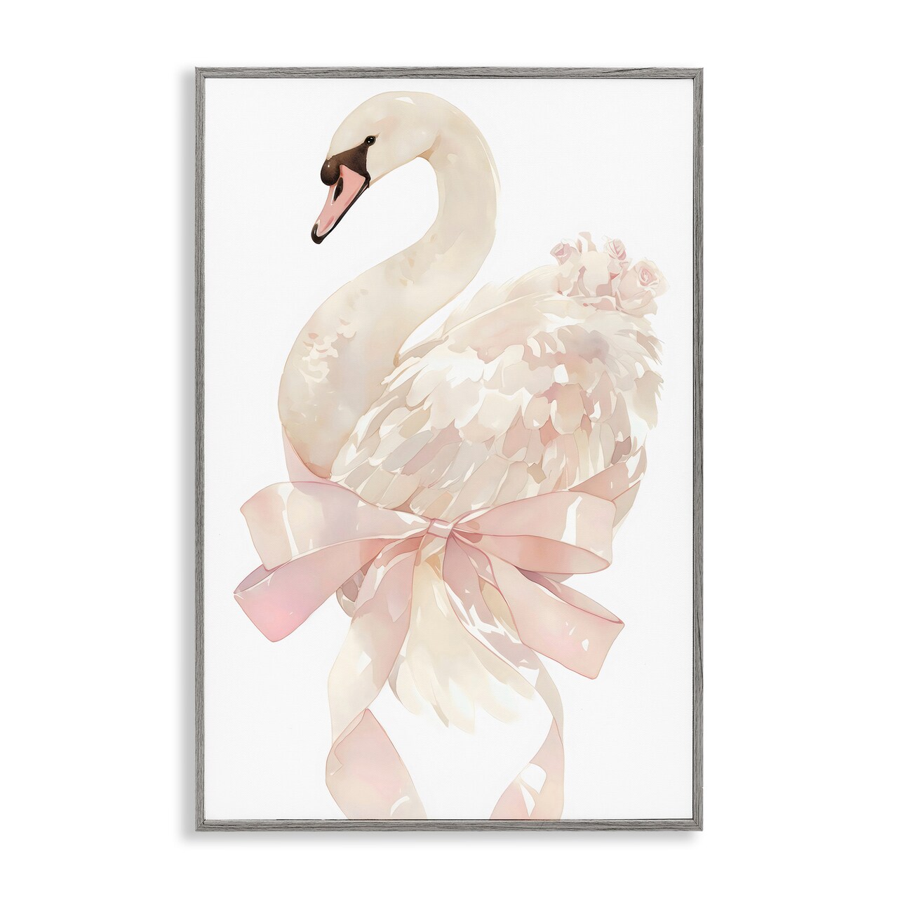 Stupell Industries Coquette Swan with Bow Framed Giclee, design by Creative Studio